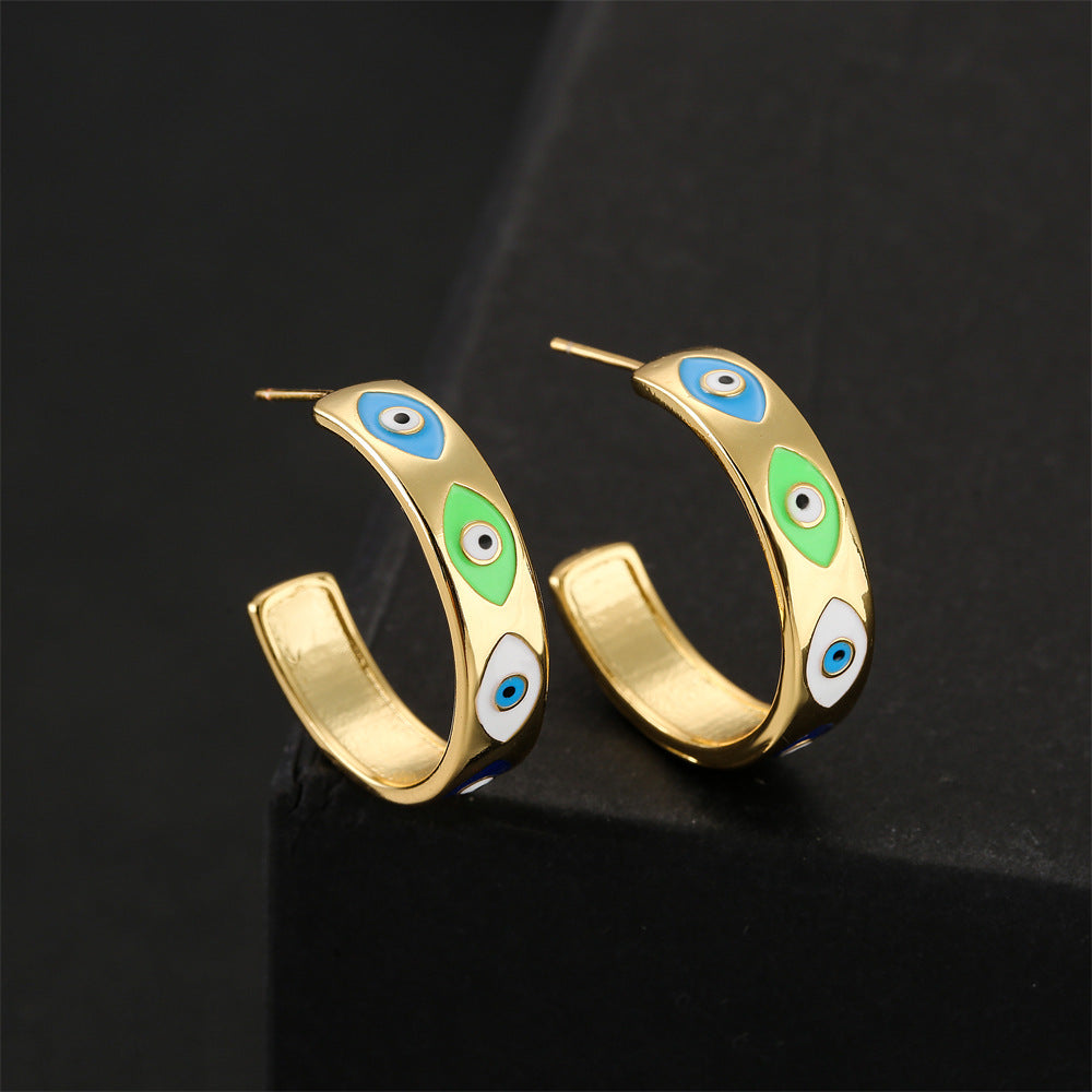 Geometric Gold Plated Drip Oil Brass Stud Earrings