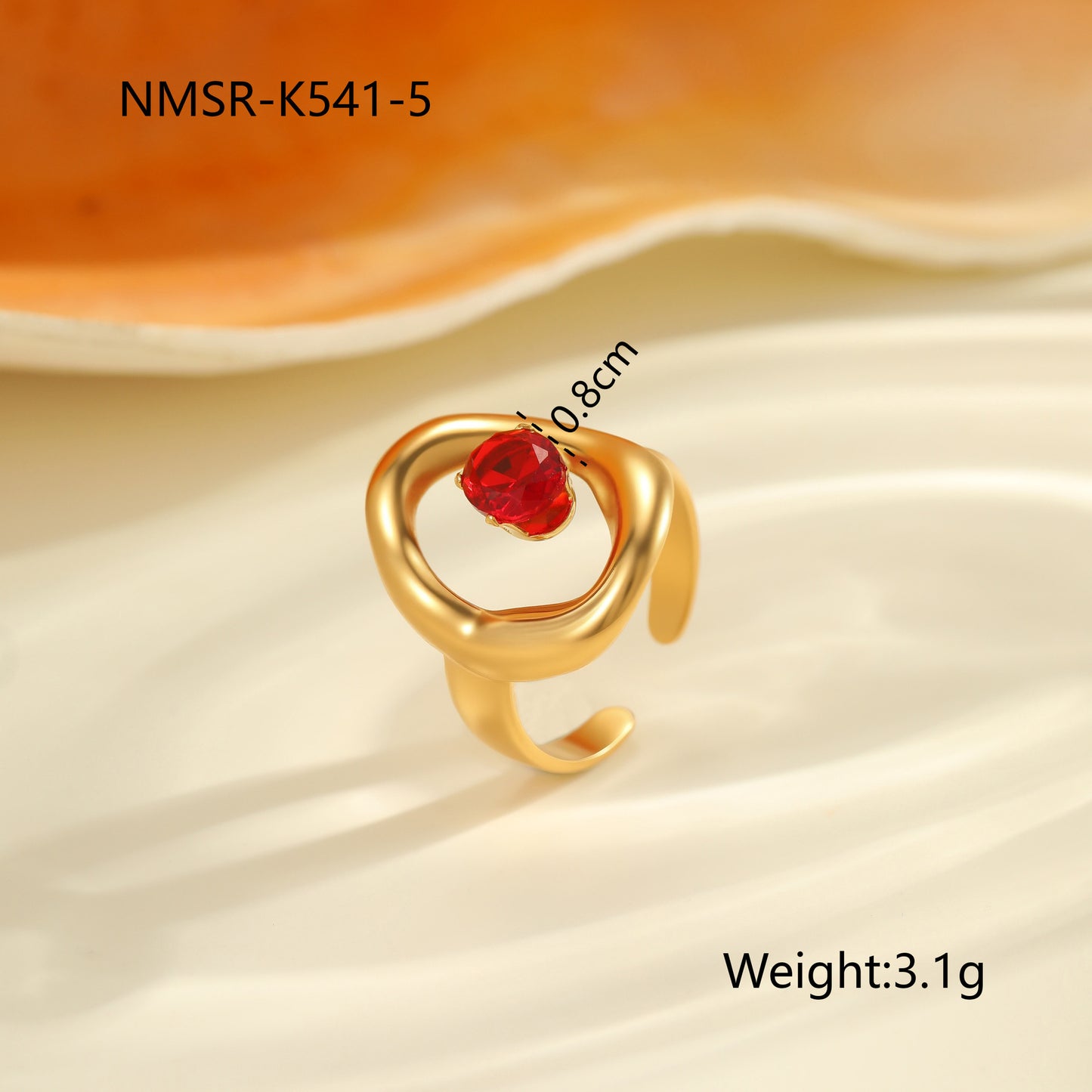 Anello da donna minimalista geometrico in acciaio al titanio con intarsio in zircone rosso regolabile a fascia aperta