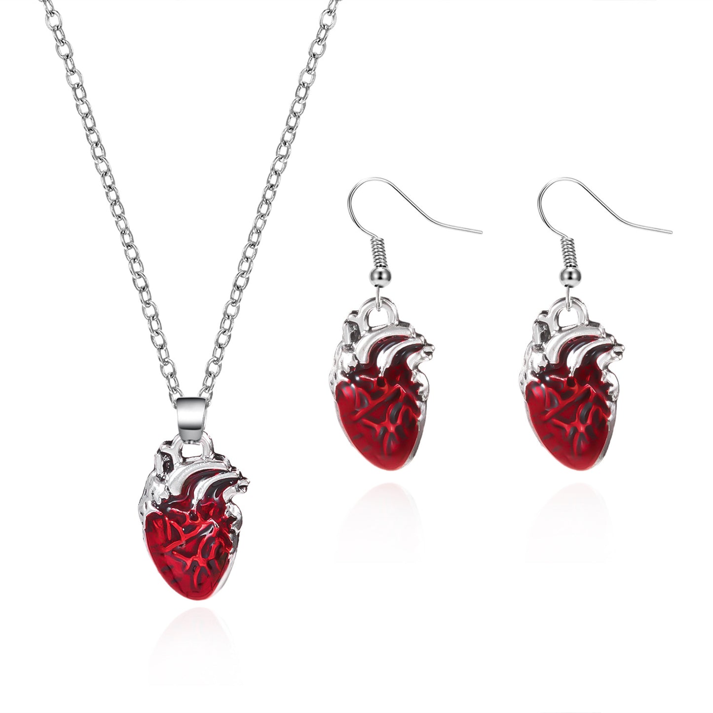 Set Collana Cuore Insanguinato 3D Stile Gotico con Orecchini e Bracciale per Donna Gioielli Placcati in Lega