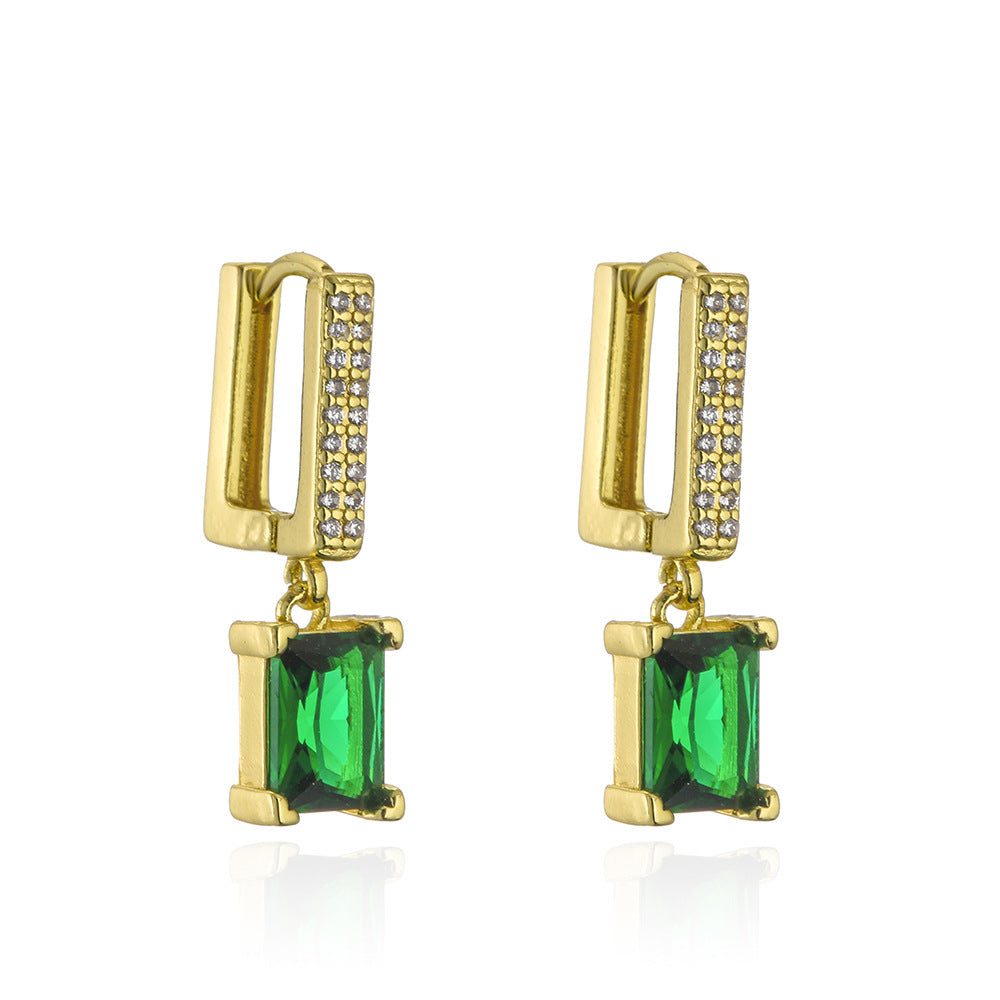 Minimalist Geometric Copper Earrings with Gold Plating and Zircon Accents for Women