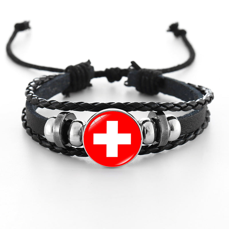 Bracciale in pelle intrecciata fatto a mano unisex stile punk geometrico, nero