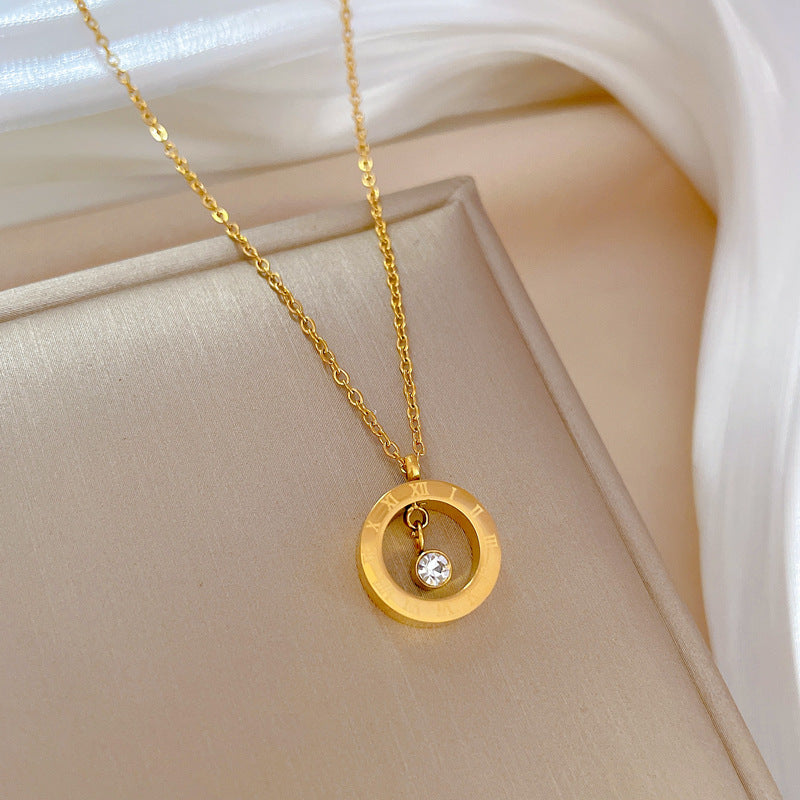 Cadena Minimalista de Oficina Elegante de Acero de Titanio con Diseño Geométrico y Incrustaciones de Pedrería