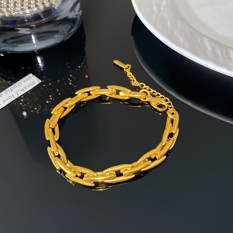 18K Gold Plated Titanium Steel Geometric Chain Necklace and Bracelet Set for Unisex