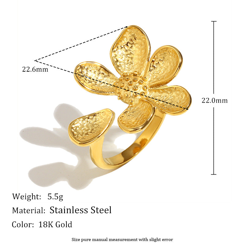 Anillo Abierto de Tres Capas con Cabeza de Serpiente, Flor y Estrella, de Acero Inoxidable con Baño de Oro de 18K a la Moda para Mujer