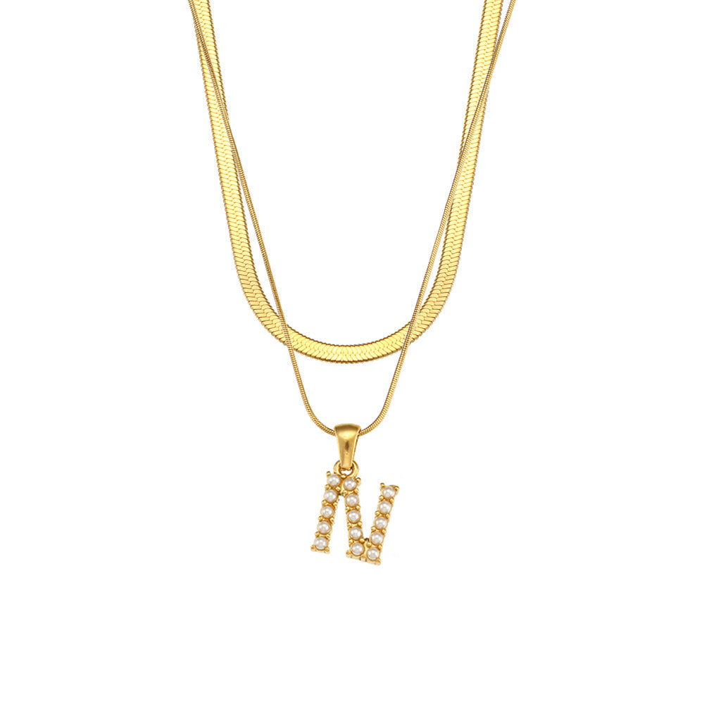 Collana con Pendente a Lettera alla Moda in Acciaio Inossidabile con Finitura Placcata e Catena Serpentina da Donna