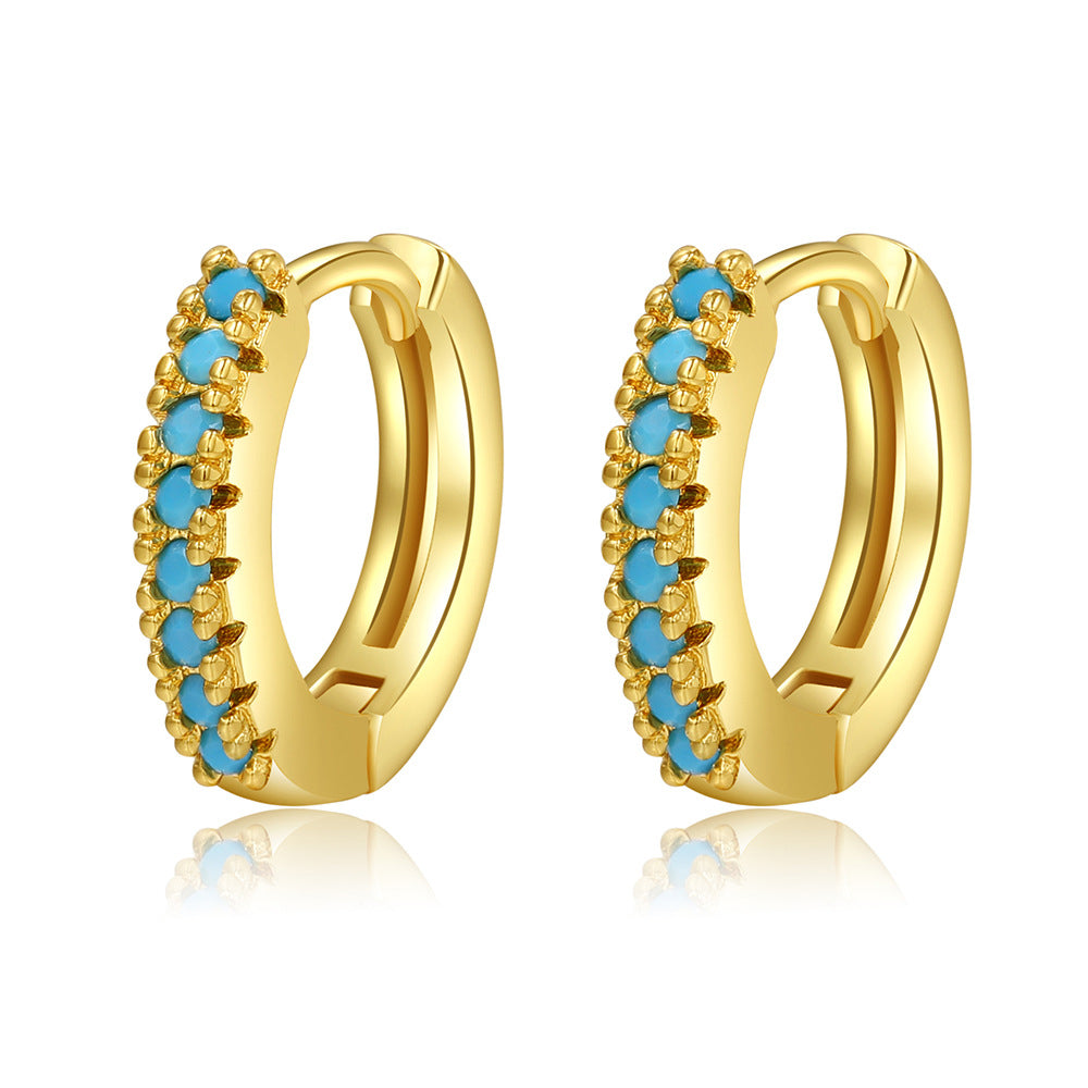 Minimalist Geometric Round Micro-Paved Cubic Zirconia Brass Hoop Earrings