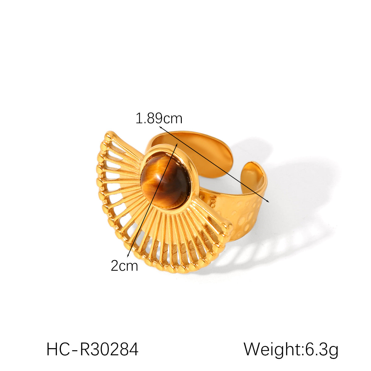 Vintage French Style Geometric Titanium Steel Ring for Women with Natural Tiger Eye Inlay, Hypoallergenic and Fade-Resistant