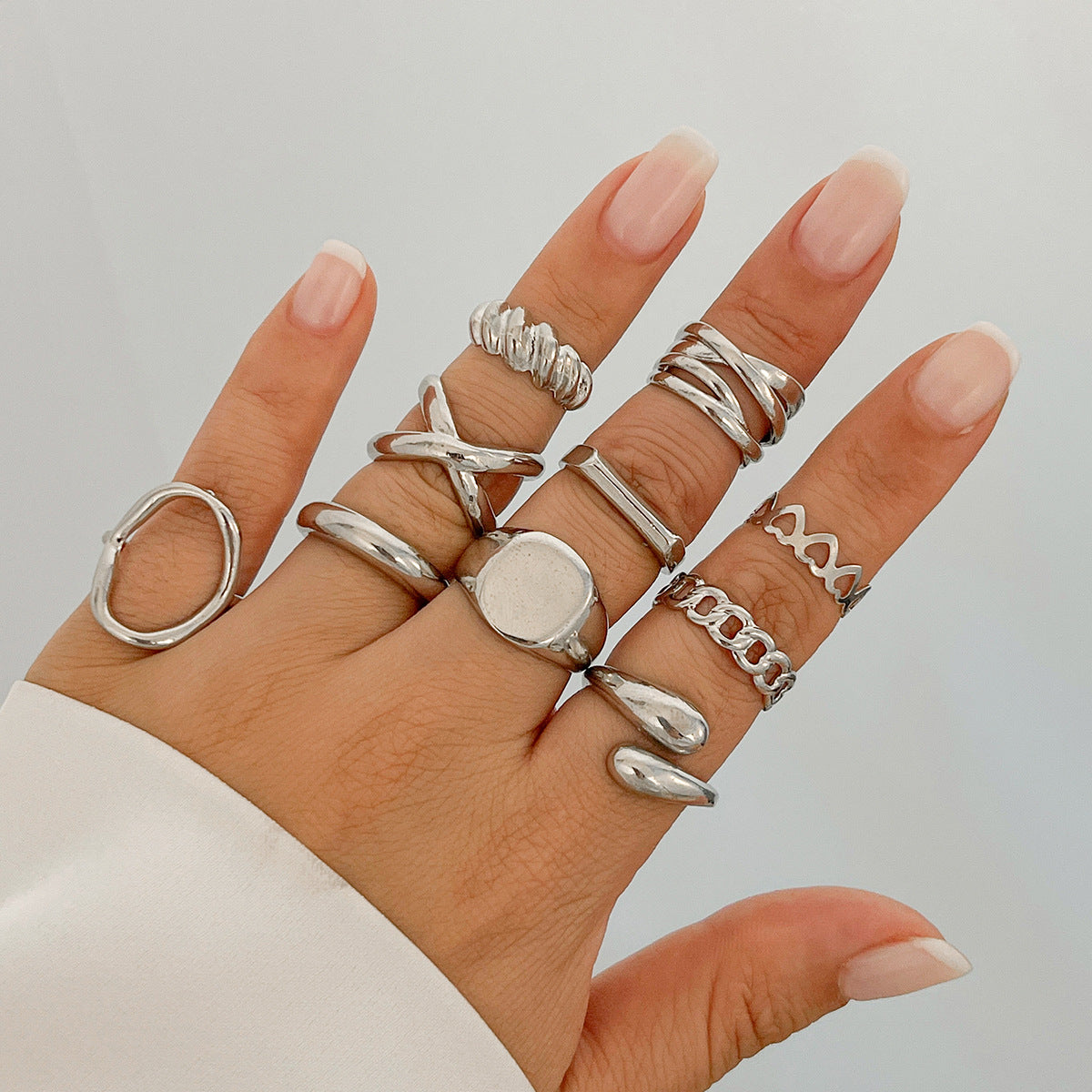 Punk Asymmetric Geometric Plated Alloy Ring for Women