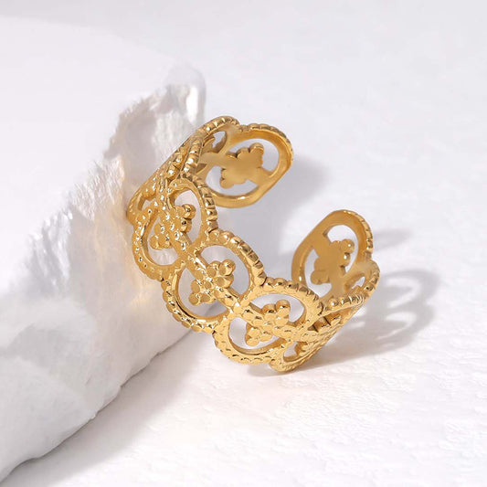 Anillo Abierto Geométrico Ajustable de Acero Inoxidable Vintage para Mujer con Acabado Chapado