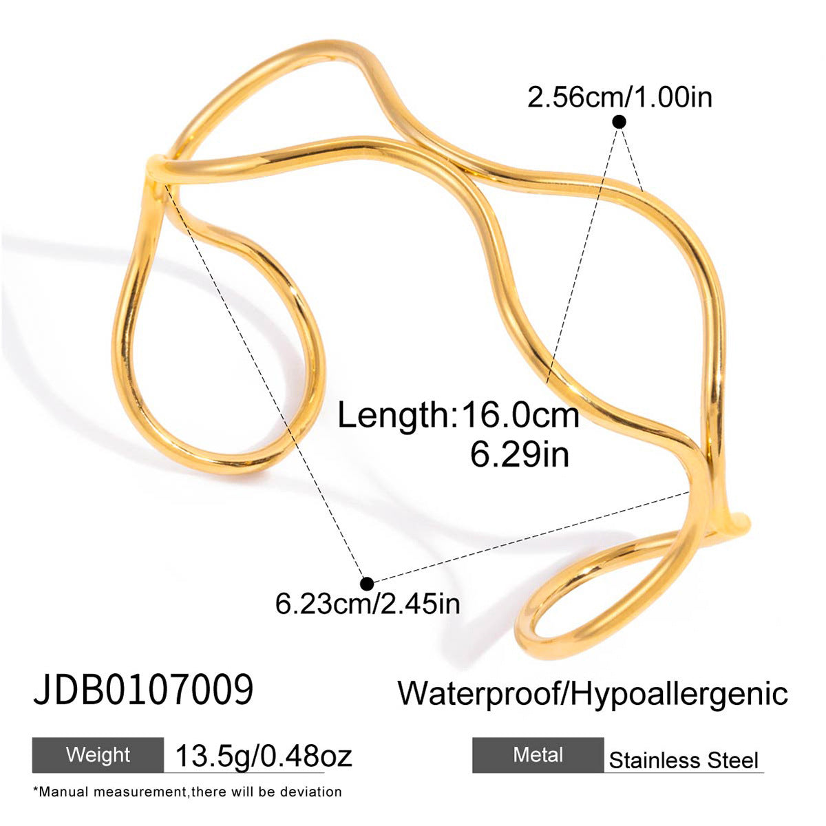 Bracciale da donna a doppio strato in acciaio inossidabile con linea geometrica minimalista e finitura placcata