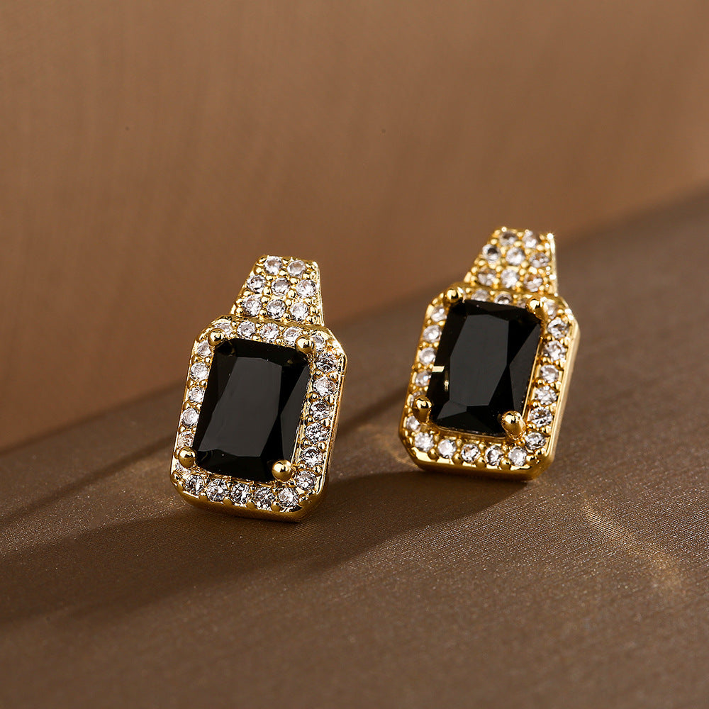 Minimalist Square Zircon Stud Earrings for Women in Copper with Gold Plating and Micro-Pave Setting