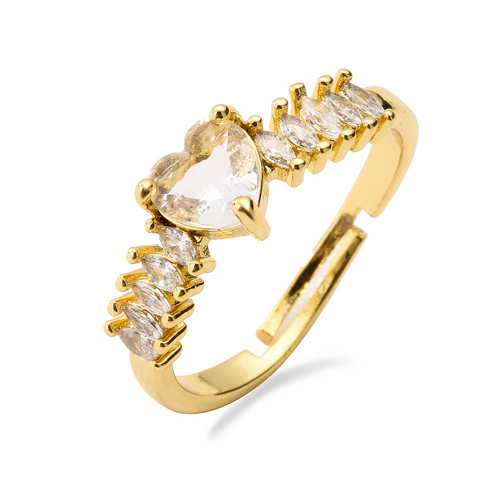 Minimalist Geometric Heart-Shaped Zirconia Ring in Copper with Micro-Pavé Setting for Women