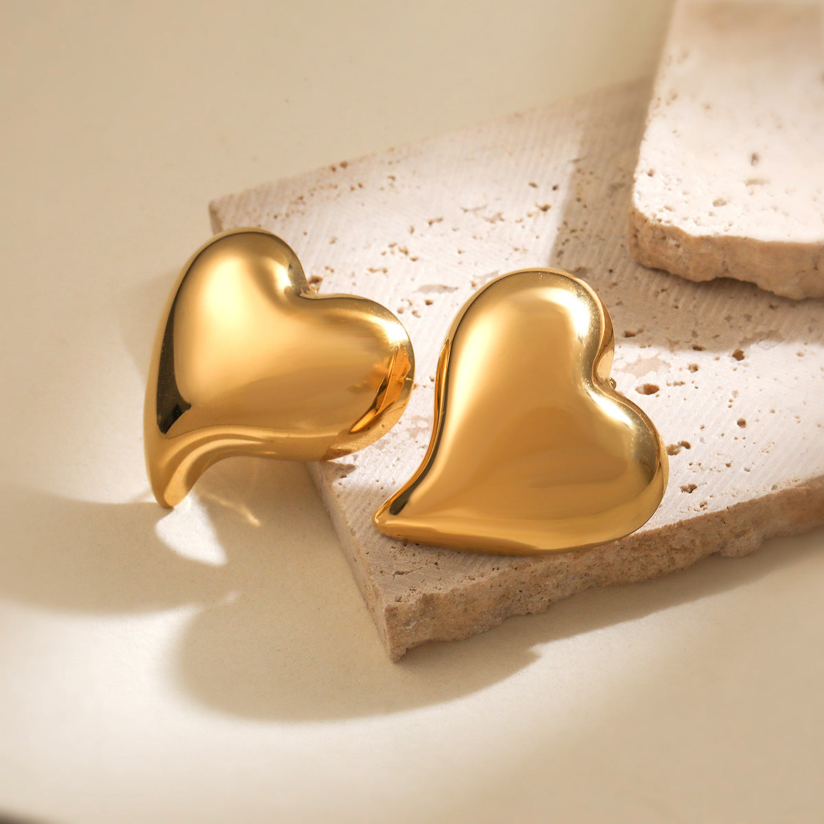 Minimalist Heart-Shaped Stainless Steel Earrings with 18K Gold Plating for Women