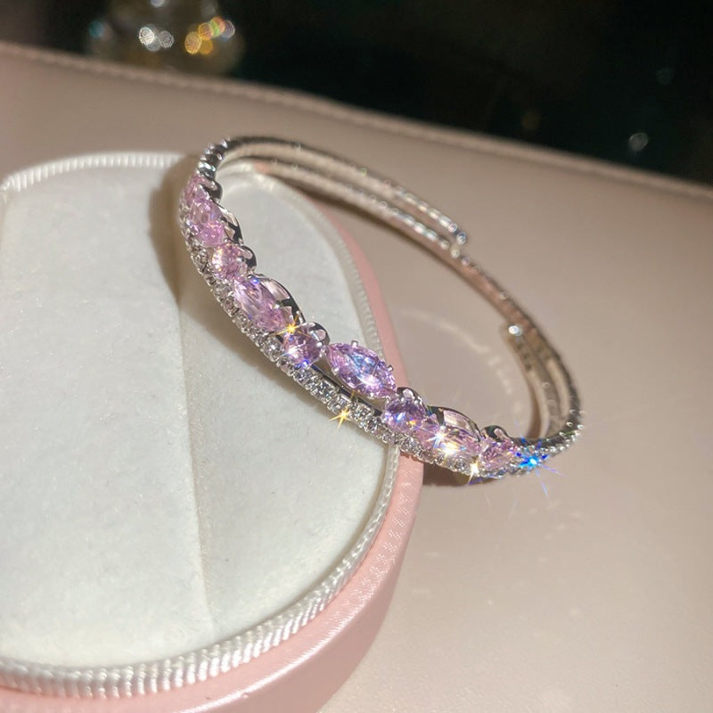 Luxury Elegant Brass Plated Crystal Cubic Zirconia Beaded Bracelet for Women