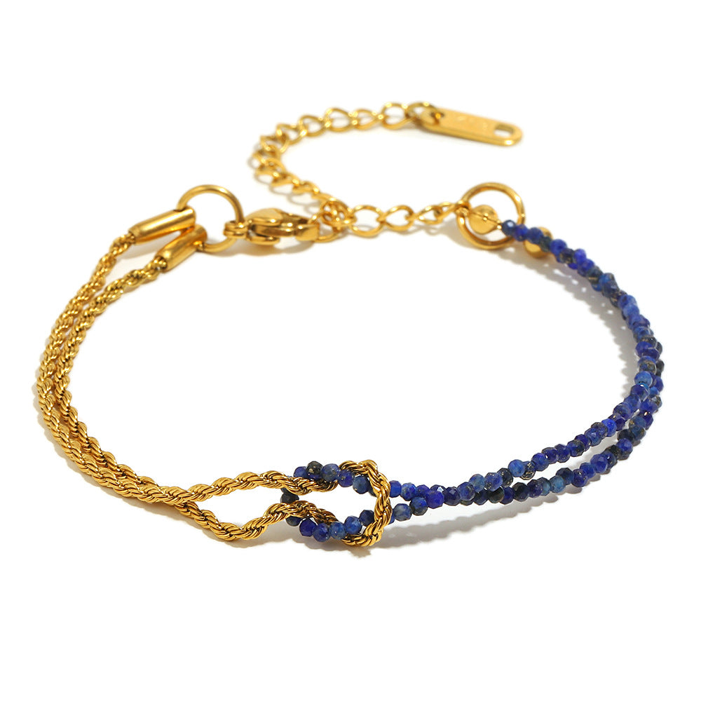 Bracciale a catena ritorta in acciaio inossidabile geometrico alla moda con placcatura in oro 18 carati e dettagli in pietra naturale da donna