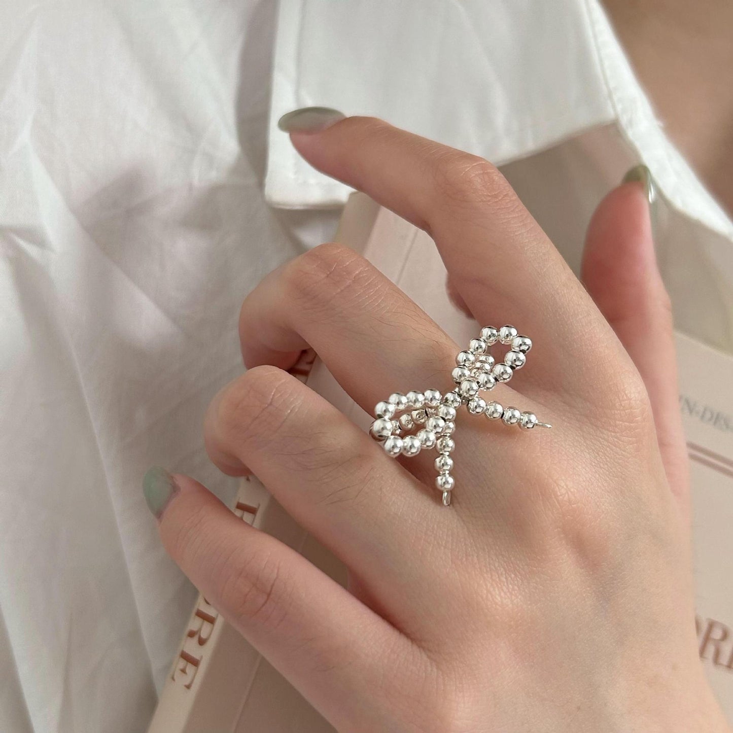 Minimalist Sweet 925 Sterling Silver Bow Ring for Women