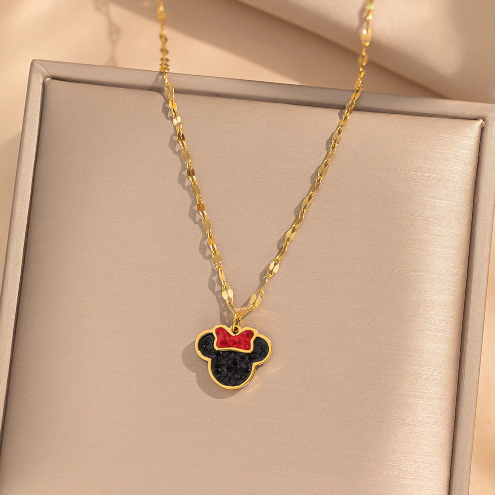 Cartoon Mickey Mouse Titanium Steel PVD Charm Bar for Women