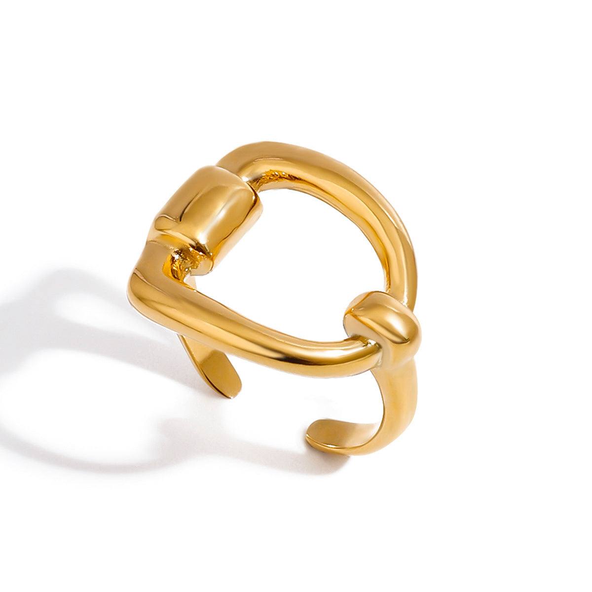 Anillo de Acero Inoxidable Chapado en Oro de 18K con Diseño Geométrico Cuadrilátero para Mujer