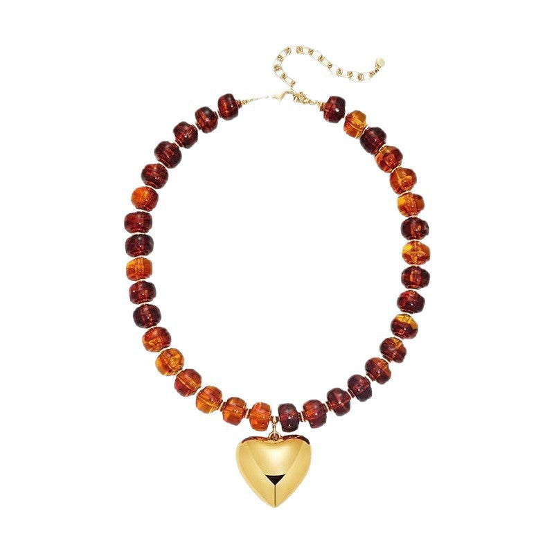 Luxury Heart Resin Pendant Acrylic Bead Necklace for Women