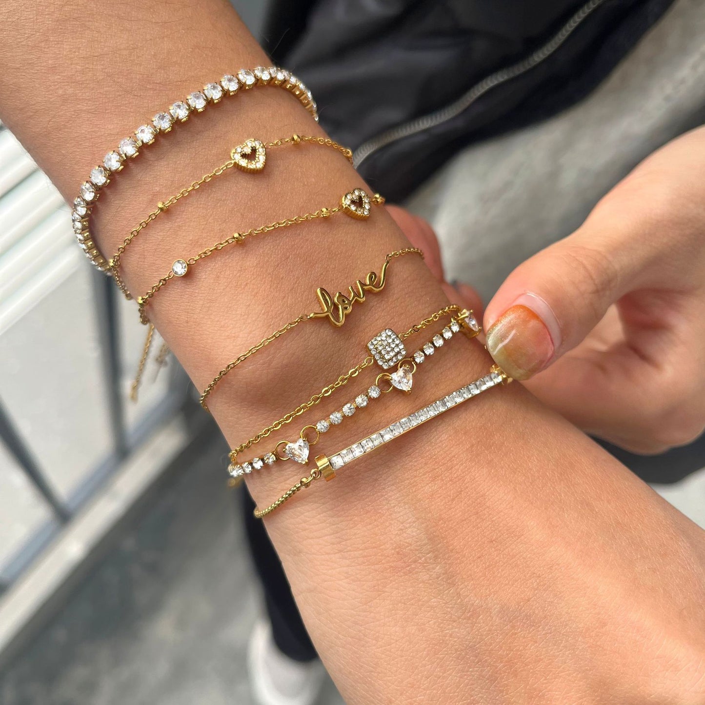 Minimalist Luxury Geometric Square Heart Stainless Steel Plated Bracelet for Women