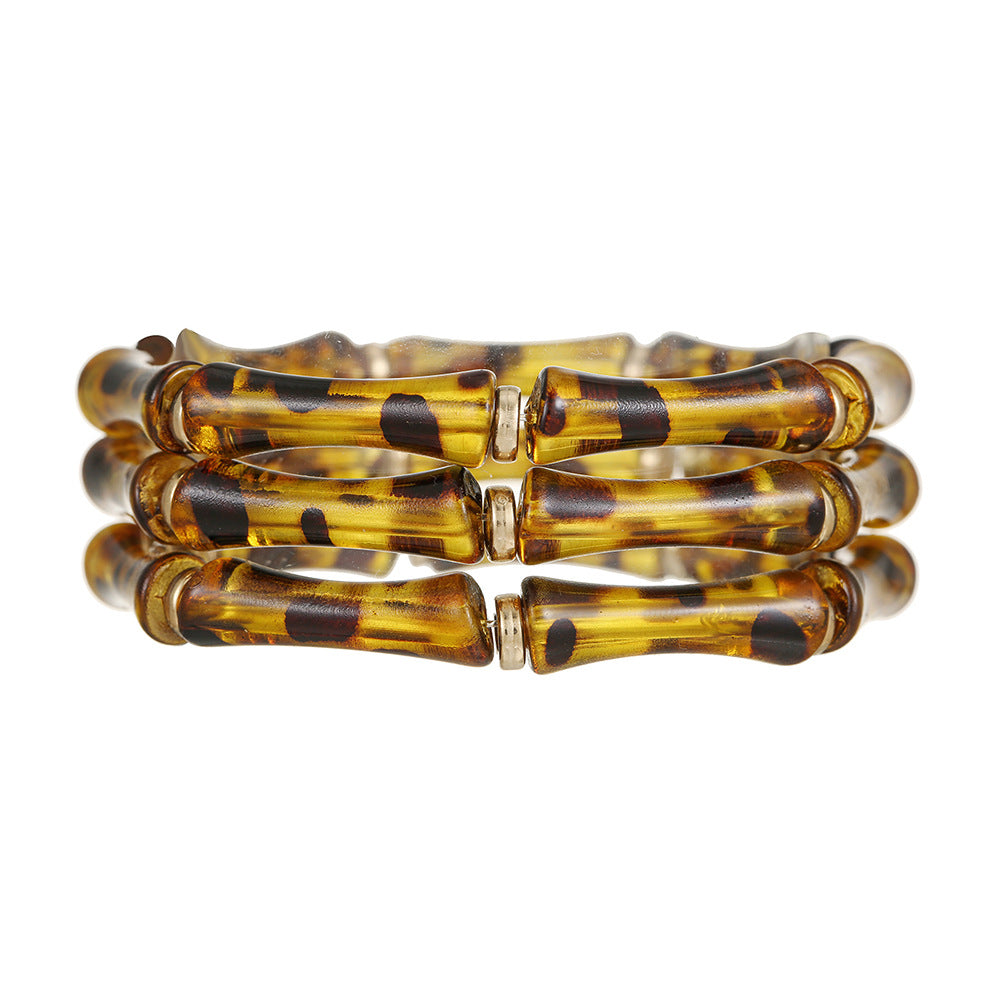 Leopard Print Geometric Acrylic Beaded Bracelet
