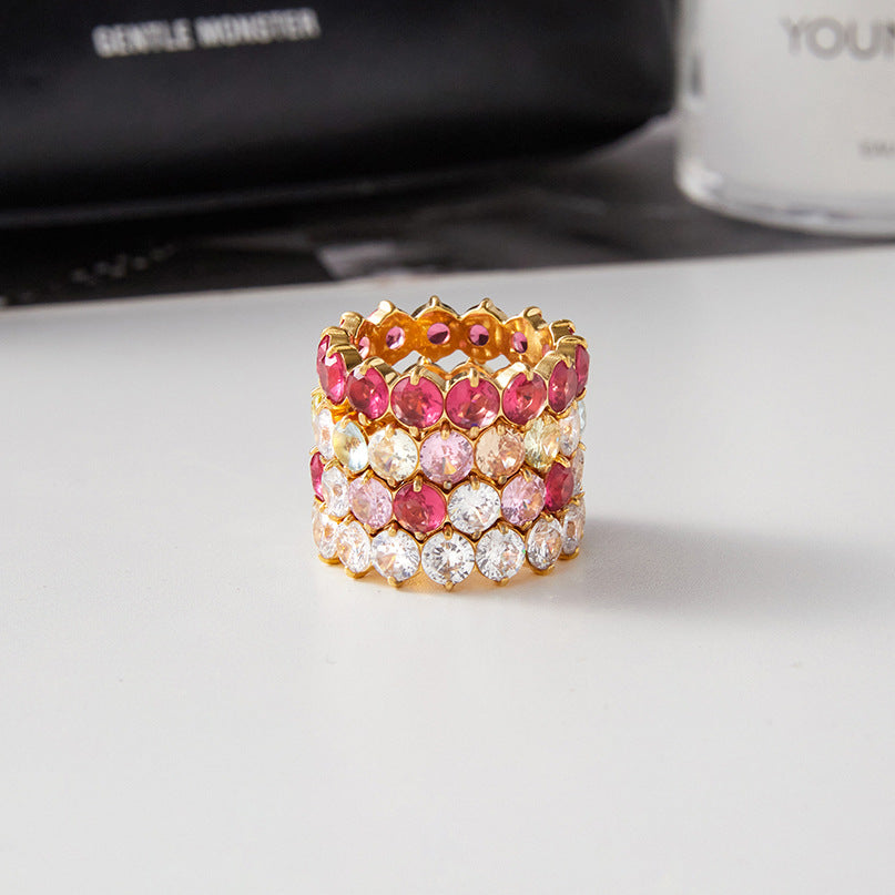 Anillo Minimalista Geométrico de Acero de Titanio con Incrustaciones de Zirconia para Mujer, Banda Hipoalergénica de Acero Inoxidable, Acabado Chapado