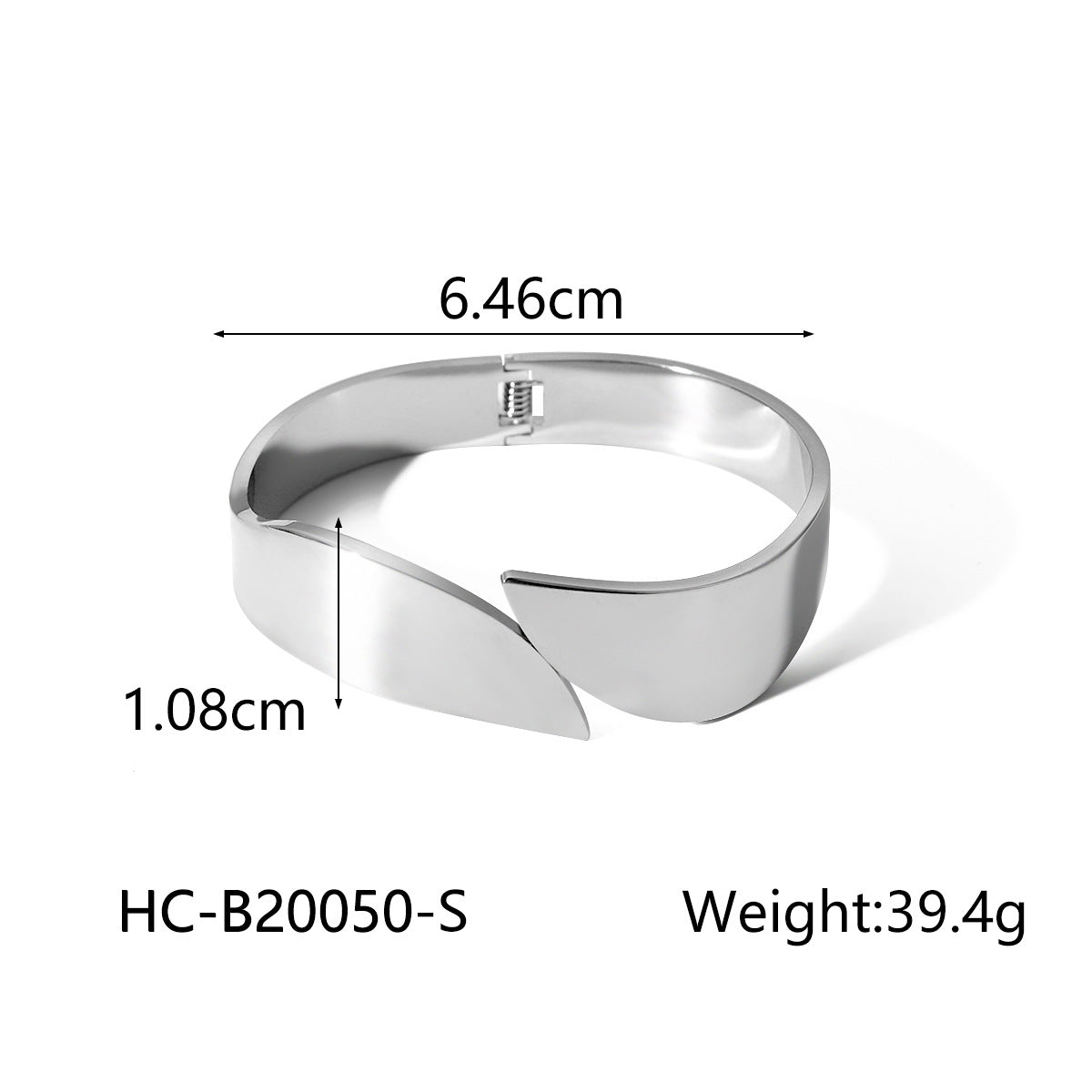 Bracciale rigido aperto minimalista da donna in acciaio inossidabile a larghezza ampia con finitura lucida