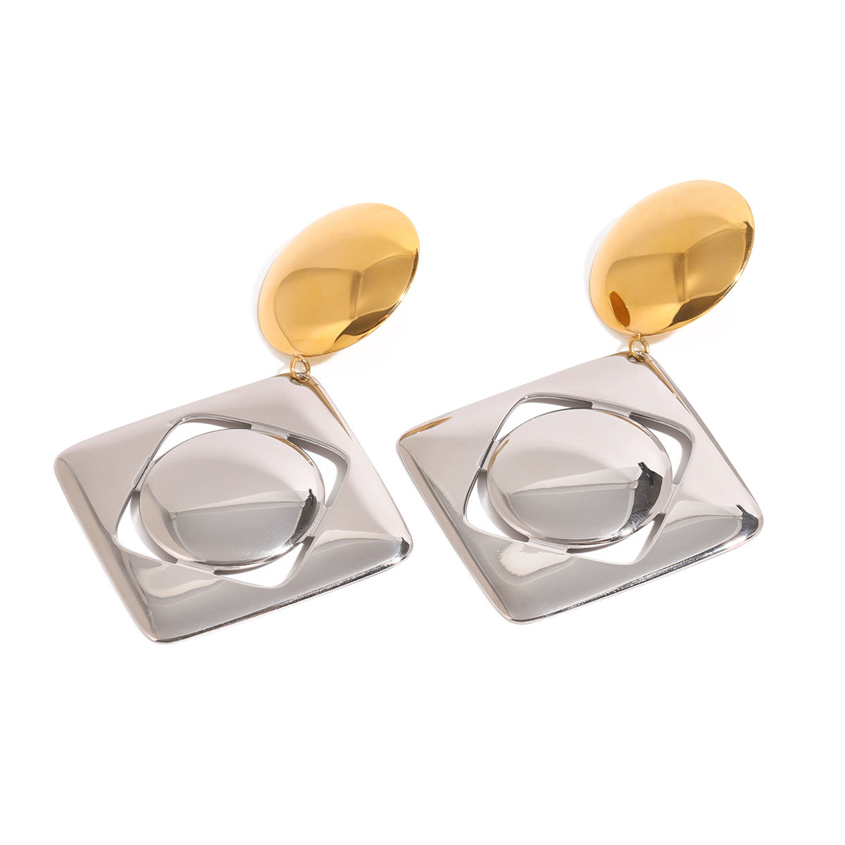 Elegant Geometric Round Plated Stainless Steel Earrings for Women