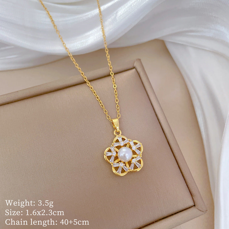 Collana Geometrica con Cielo Stellato da Donna con Strass Micro-Incastonati in Acciaio al Titanio, Stile Dolce, Fresco e Minimalista