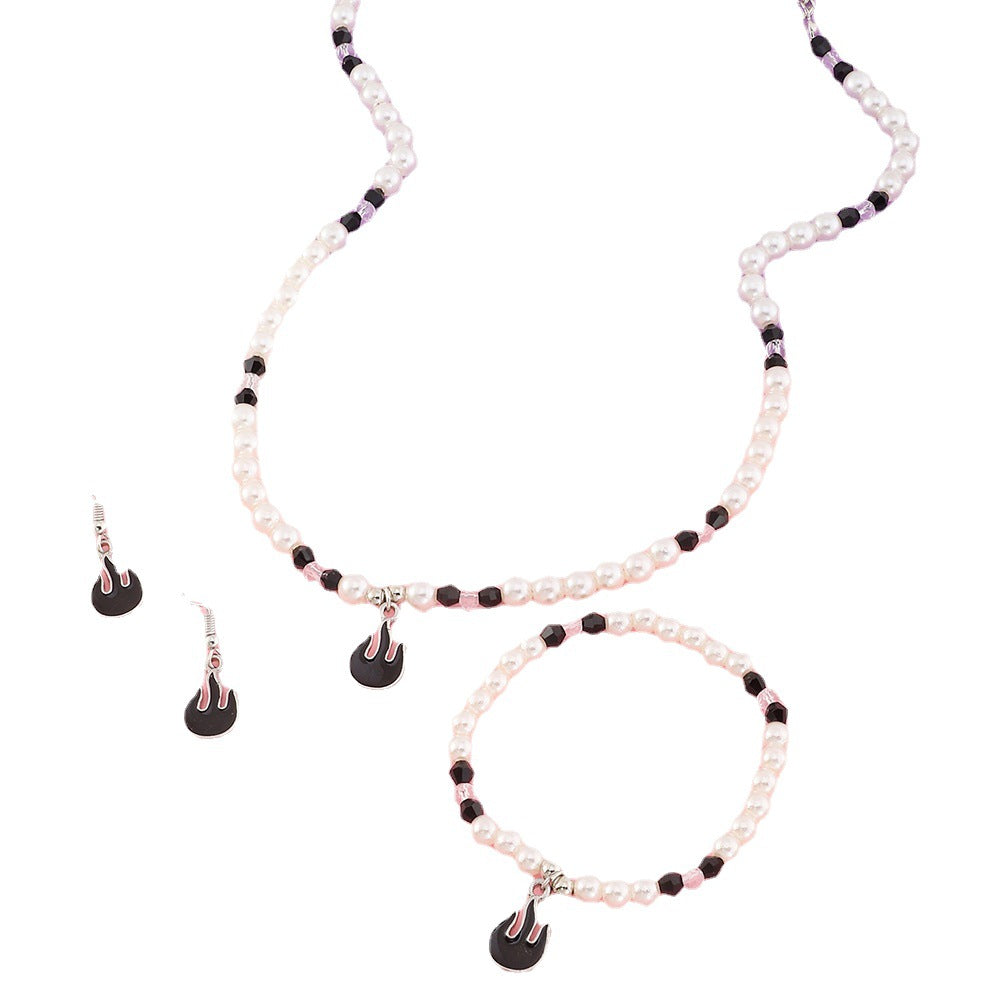 Juego de collar con colgante de llama estilo Dark Fantasy Girl con cuentas de vidrio para niños, incluye pendientes, pulsera y collar con cadena de bolas