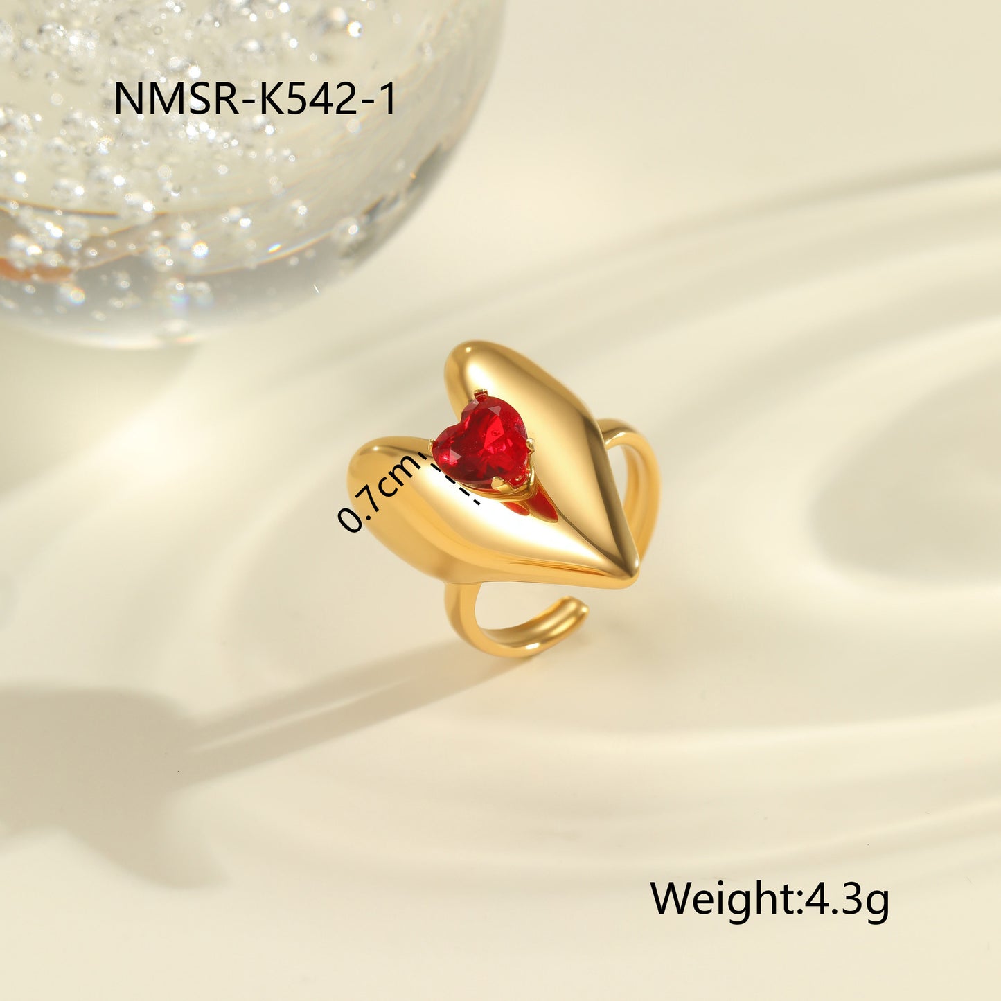 Anello da donna minimalista geometrico in acciaio al titanio con intarsio in zircone rosso regolabile a fascia aperta