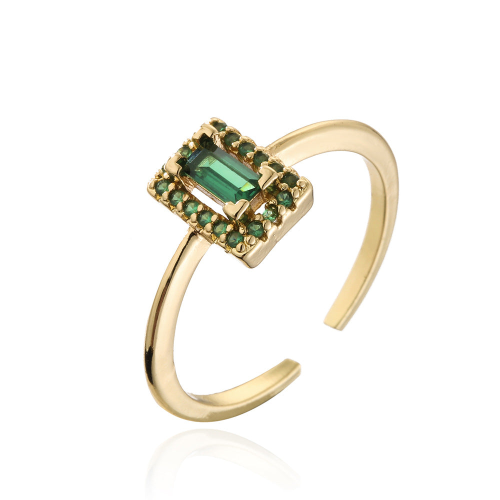Minimalist Geometric Open Ring for Women Made of Copper with 18K Gold Plating and Micro-Paved Zirconia