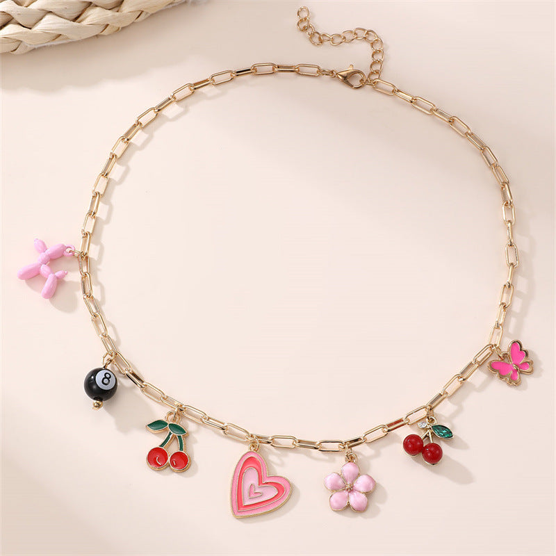 Collana a forma di fiocco minimalista in lega per bambine con finitura smaltata, catena regolabile con perline rotonde, collana con ciondolo stile principessa per bambini