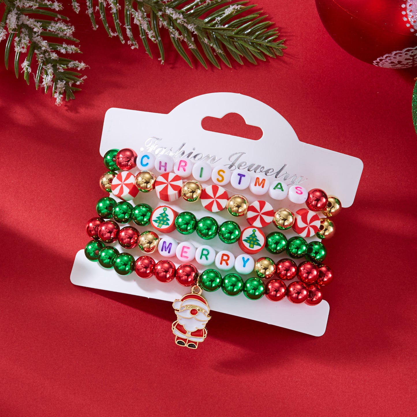 Handmade Alloy Christmas-Themed Bracelet Set with Santa Claus Snowflake and Reindeer Charms for Women