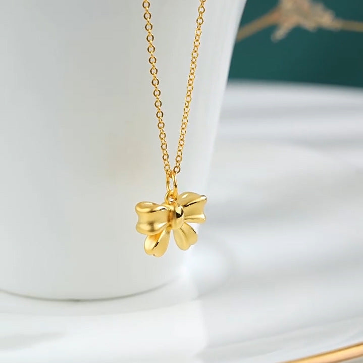 Minimalist Butterfly Bow Pendant Necklace for Women Titanium Steel Plated Delicate Clavicle Chain with Irregular Design