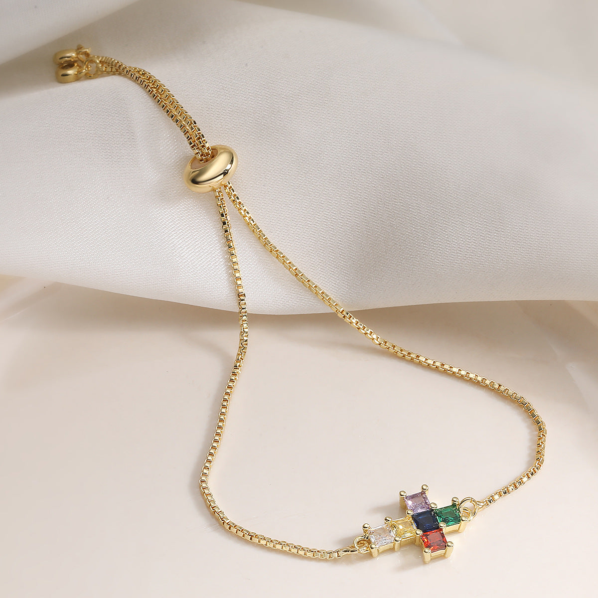 Vintage Luxury 18K Gold Plated Brass Cross Cubic Zirconia Bracelet for Women