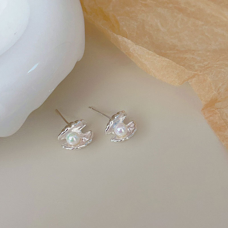 Minimalist Sweet 925 Sterling Silver Geometric Pearl Stud Earrings Gold Plated