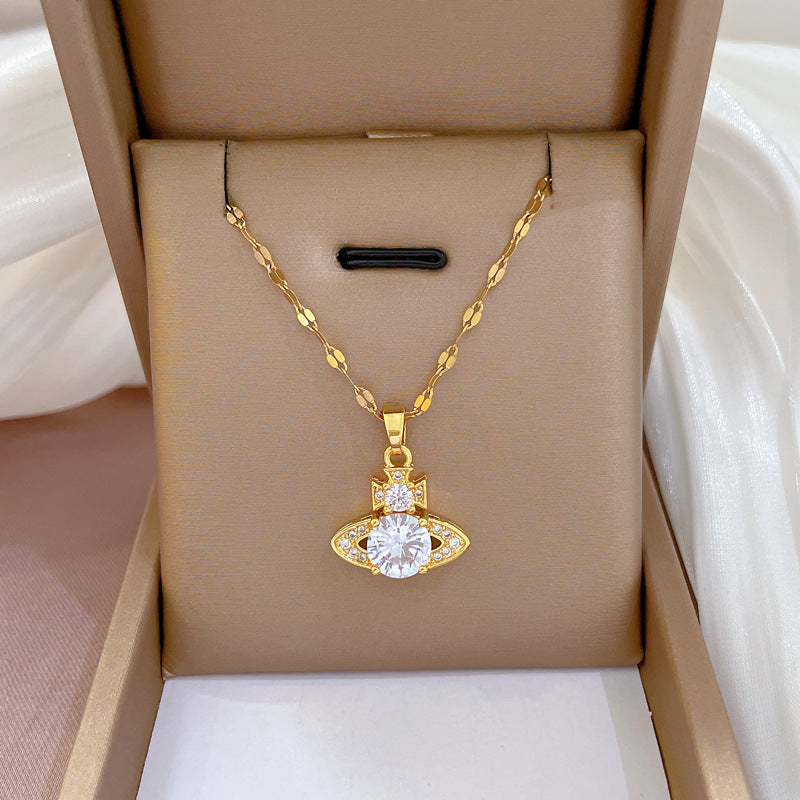 Collar de cadena de titanio y acero geométrico de lujo con incrustaciones de diamantes de imitación para unisex