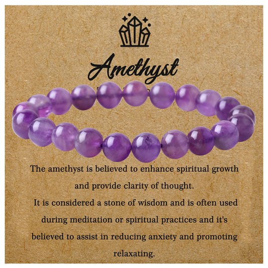 Geometric Natural Amethyst Obsidian Agate Beaded Bracelet Unisex 8mm Stone Jewelry