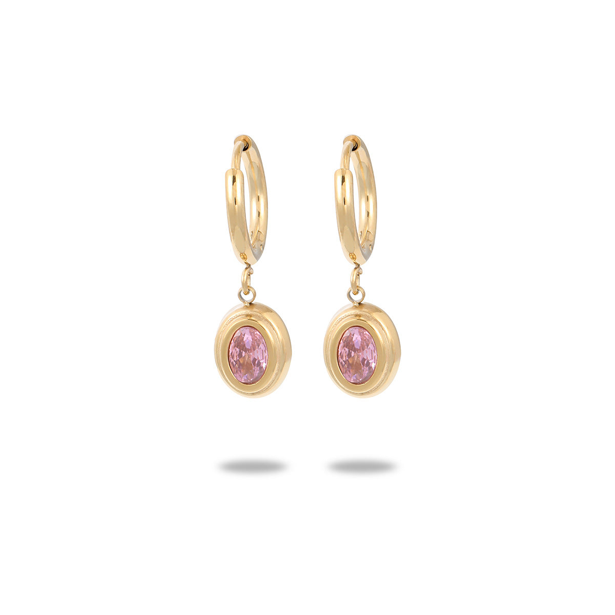 Aretes de acero inoxidable geométricos minimalistas para mujer con baño de oro de 18 quilates e incrustaciones de circonitas
