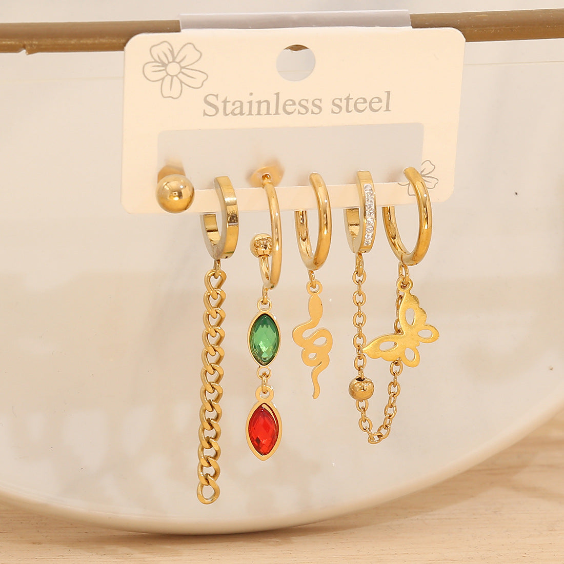 Fashionable Daisy and Clover Stud Earrings in Stainless Steel with Plated Finish for Women