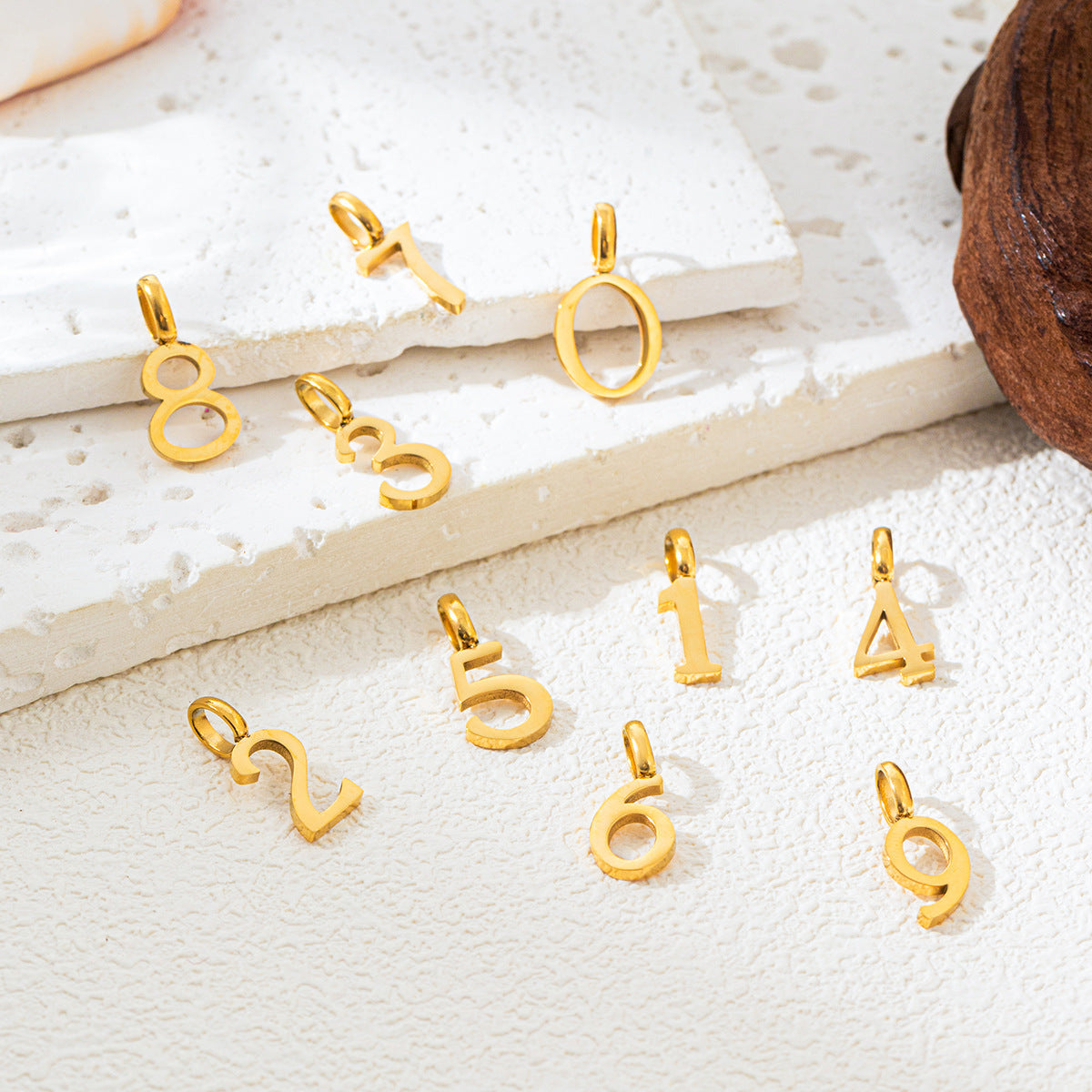 Minimalist 18K Gold Plated Titanium Steel Number Charm Bar