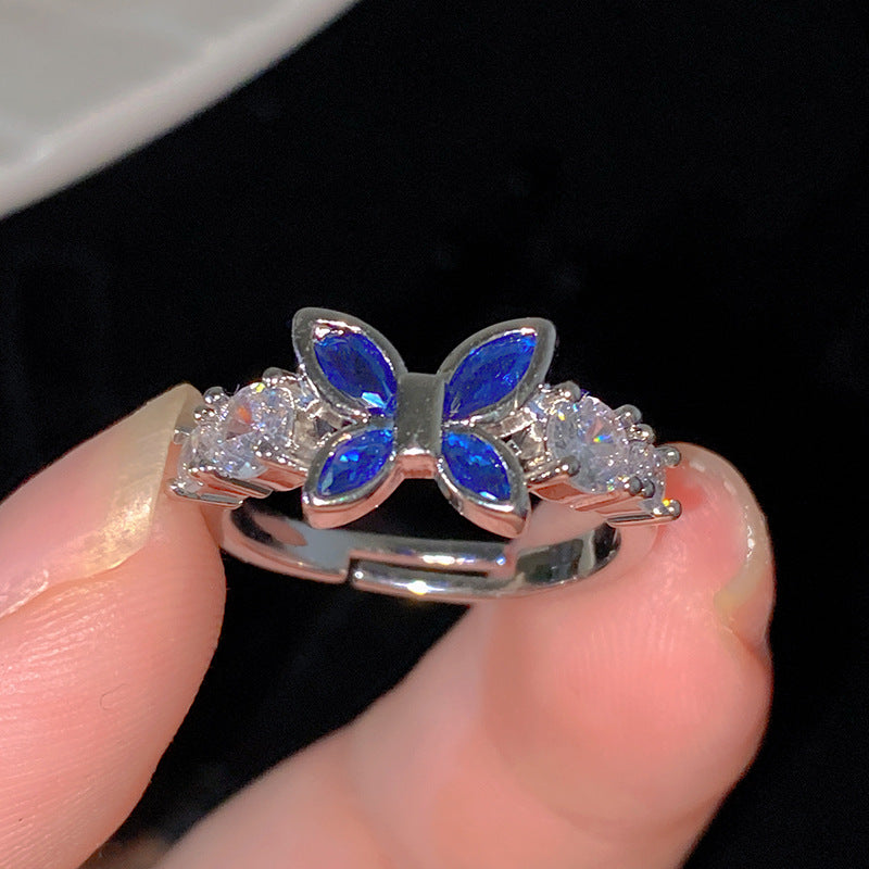 Minimalist Sweet Colorful Crown Flower Bow Teardrop Brass Ring with Cubic Zirconia Inlay for Women