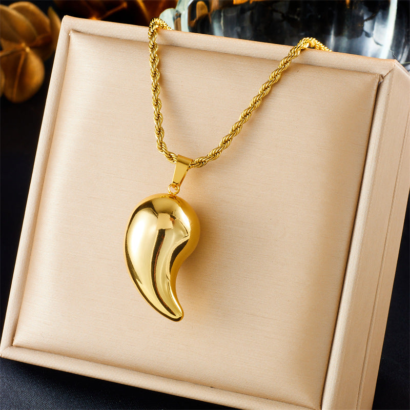 Punk Style Water Drop Pendant Necklace in Stainless Steel with Twisted Chain and Plated Finish