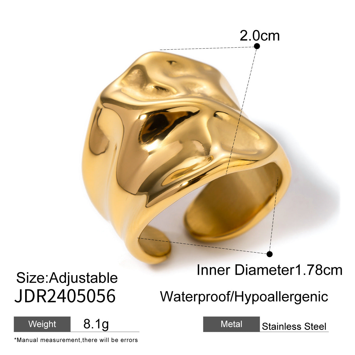 Geometric Stainless Steel Plated Ring with Pearl Inlay for Women
