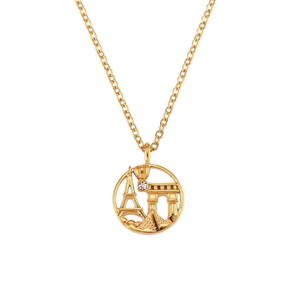 Collana con ciondolo geometrico rotondo minimalista da donna in acciaio inossidabile con finitura placcata