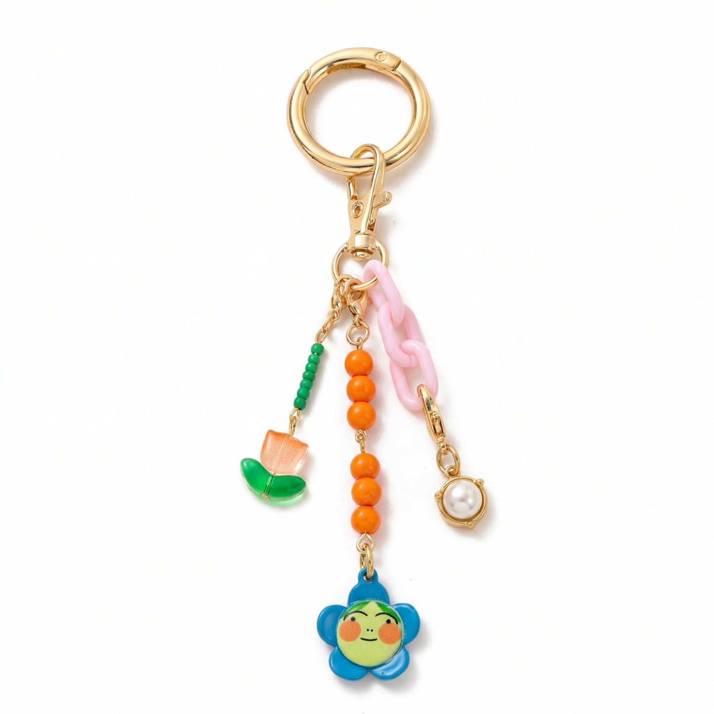 Sweet Minimalist Floral Pearl Plated Alloy Charm Bar Bag Pendant Keychain