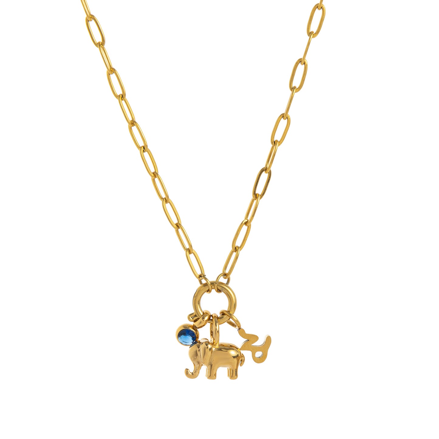 Minimalist Geometric Animal Stainless Steel 18K Gold Plated PVD Cubic Zirconia Charm Bar Necklace