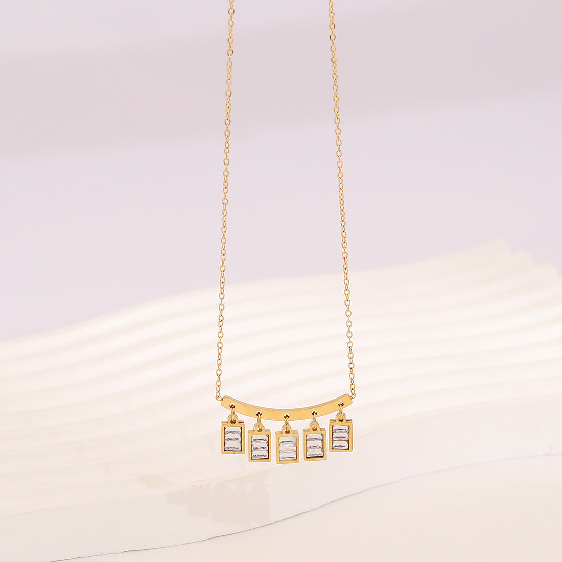 Geometric Square Glass Pendant Necklace in Stainless Steel with Plated Finish for Women