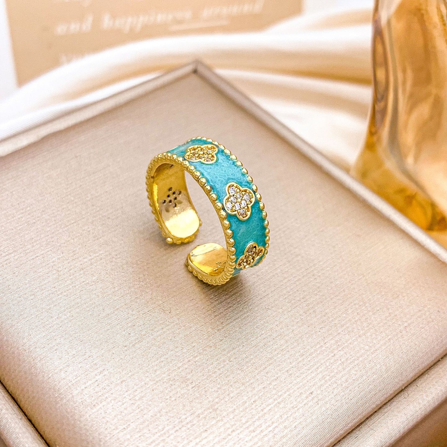 Vintage Elegant Floral Enamel Plated Alloy Ring for Women